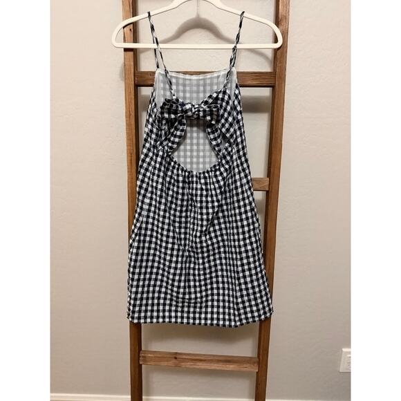 American Eagle - Navy + White Gingham Tie Back Square Neck Mini Dress Size XS - Picture 3 of 4